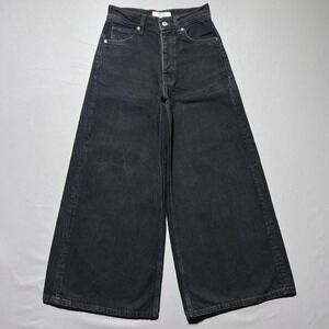 We The Free‎ By Free People Ultra Wide Leg Button Fly Black Denim Jeans Size 24